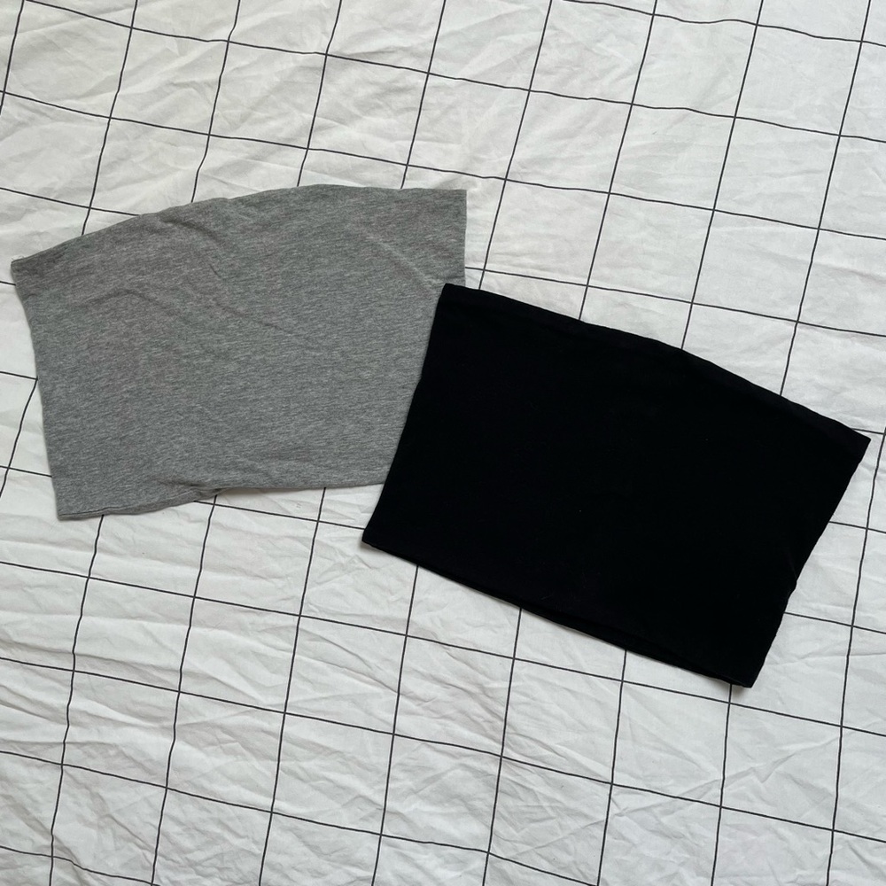 Set (2) Basic Tube Tops | Black Grey | Windsor & Topshop | Sz: 2 / Small
